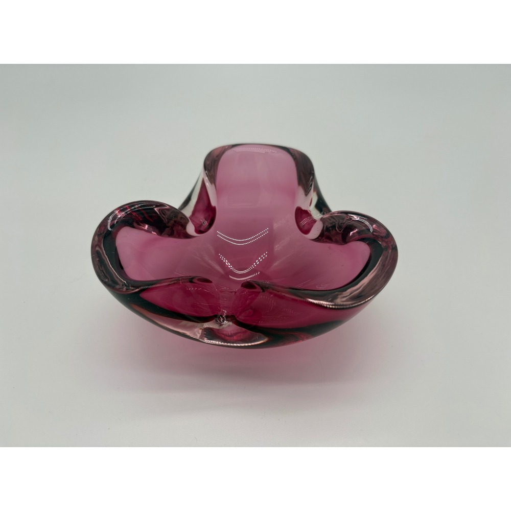 Vintage Murano Style Amethyst Pink Art Glass Freeform Bowl Trinket Dish V8 - Picture 4 of 7